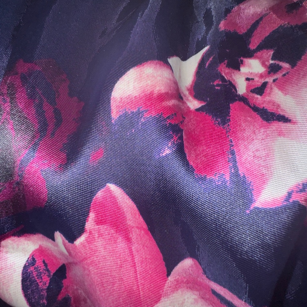 Navy blue gown with pink flower print. - Picture 6 of 6